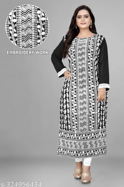 Georgette Embroidered Kurti for Women (Black, M)