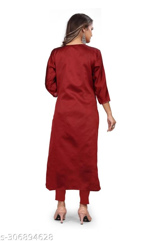 Pashmina Embroidered Kurti for Women (Red, L)