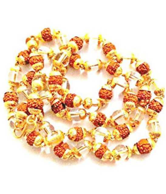 BHARDWAJ RETAILS Malabar Gems Rudraksha & Sphatik in Golden Caps Mala (Assorted) (Pack of 1) (BR41)