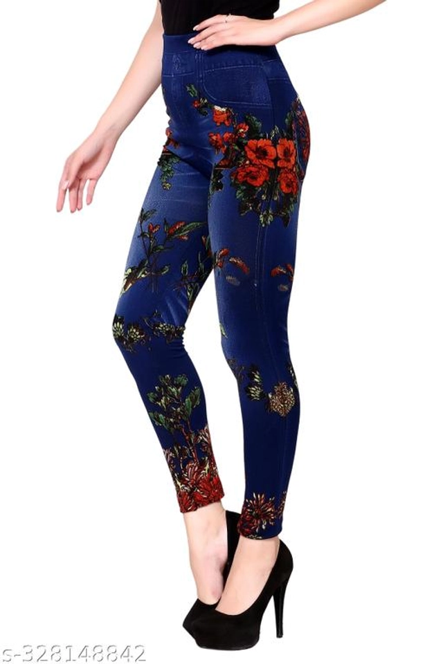 Polyester Dyed Jeggings for Women (Blue, Free Size)