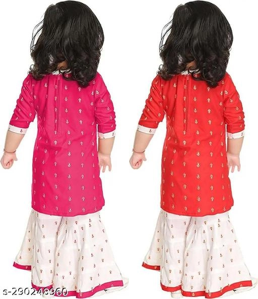 Rayon Kurta Set for Girls (Multicolor, 0-3 Months) (Pack of 2)