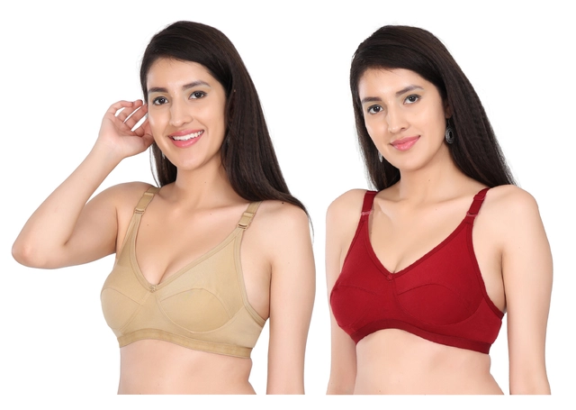 Cotton Blend Solid Non Padded Bras for Women (Multicolor, 30) (Pack of 2)