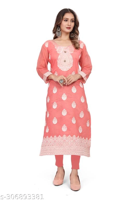 Cotton Embroidered Kurti for Women (Pink, L)