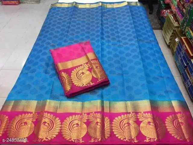 Saree with Unstitched Blouse (Sky Blue, 6.3 m)
