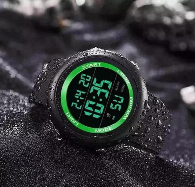 Adidas Round Shaped Digital Watch for Men & Boys (Black & Green)