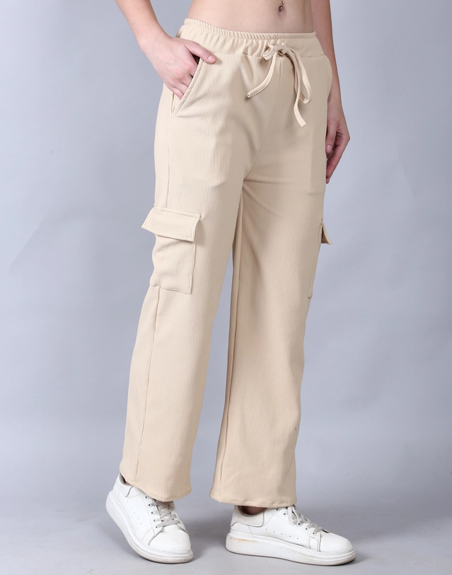 Cotton Blend Regular Fit Cargo Pant for Women (Beige, 28)