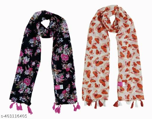 Poly Chiffon Printed Scarves for Women (Multicolor, 1.75 m) (Pack of 2)