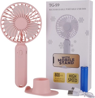 RECHARGEABLE PORTABLE USB FAN High Speed Mini Fan S9 USB Fan (Pink) Without Stand( 800mAh Battery, Pack of 1)