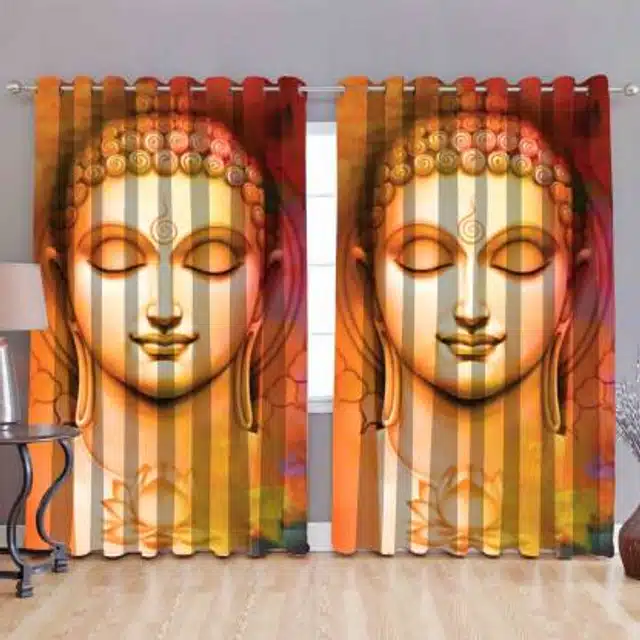 Polyester Printed Window & Door Curtains (Pack of 2) (Multicolor, 5 feet)