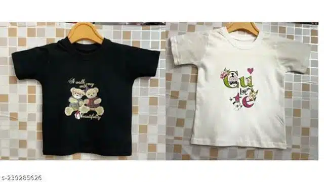 T-Shirts for Girls (Black & White, 1-2 Years) (Pack of 2)