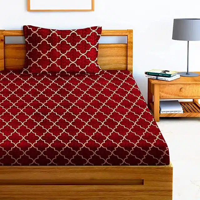 Geometric Print Flat Single Bedsheet with 1 Pillow Cover (60x90 inches, Maroon)