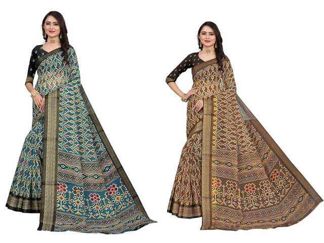 Trendy Cotton Silk Saree With Blouse Piece For Women (Pack Of 2) (Multicolor, 6.3 m) (M-5471)