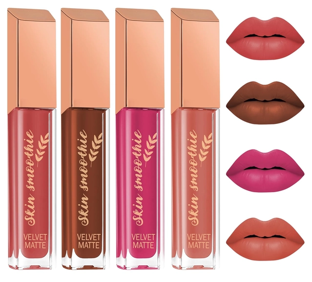 Skin Smoothie  Matte Liquid Lipsticks With Vitamin E (Nude Edition) (Pack Of 4)
