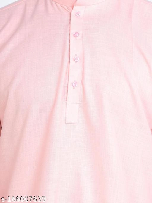 Cotton Blend Solid Short Kurta for Men (Pink, S)