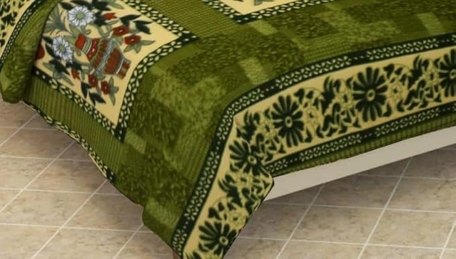 Fleece Floral Flat Bedsheets with Two Pillow Covers (Olive, 108x108 Inches)