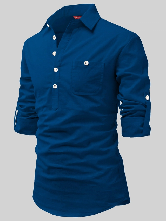 Cotton Solid Kurta for Men (Royal Blue, S)