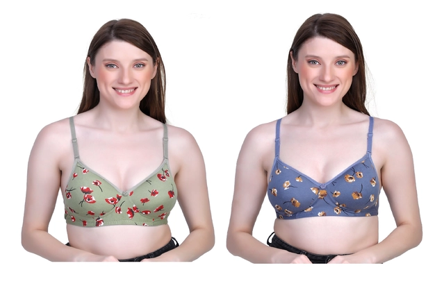 Cotton Blend Printed Padded Bra for Women (Multicolor, 30)