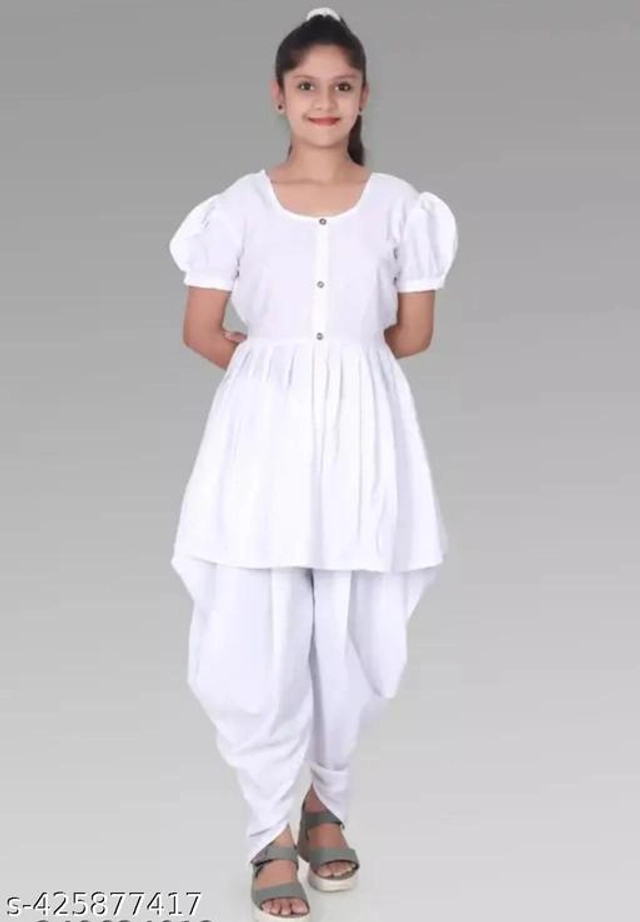 Crepe Solid Kurti with Dhoti for Girls (White, 2-3 Years)