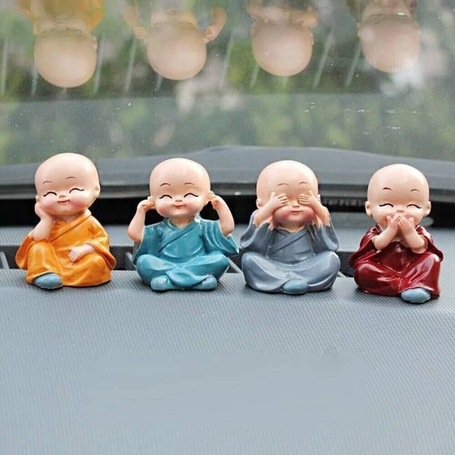 Miniature Buddha Monk Statues for Home Decor and Gifts Set of 4 (Small, Multicolour)