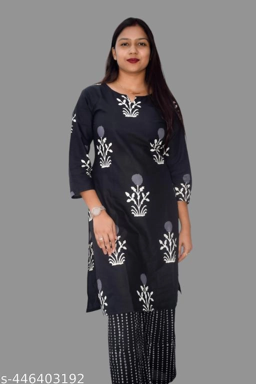 Rayon Printed Kurti with Palazzo for Women (Multicolor, M)