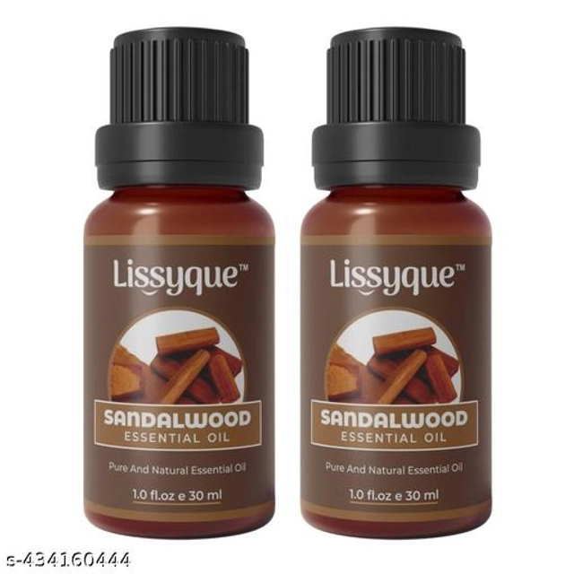  Lissyque Sandlewood Essential Oil For Face, Hair Growth, Skin Whitening & Lightening, Nails, Home Cleaning, Soap Making, Lips, Diffuser & Aromatherapy. 100% Natural, Undiluted, Pure & Therapeutic Grade Essential Oil, 30 ml (pack of 2)