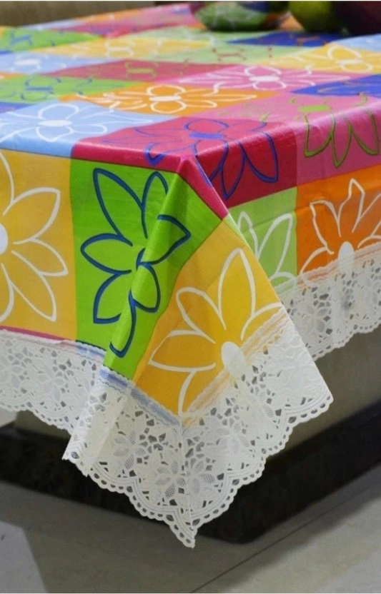 Crosmo PVC Floral Rangoli Design 4 Seater Table Cover (Pack Of 1)
