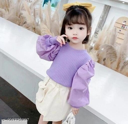 Nylon Solid Top for Girls (Purple, 4-5 Years)