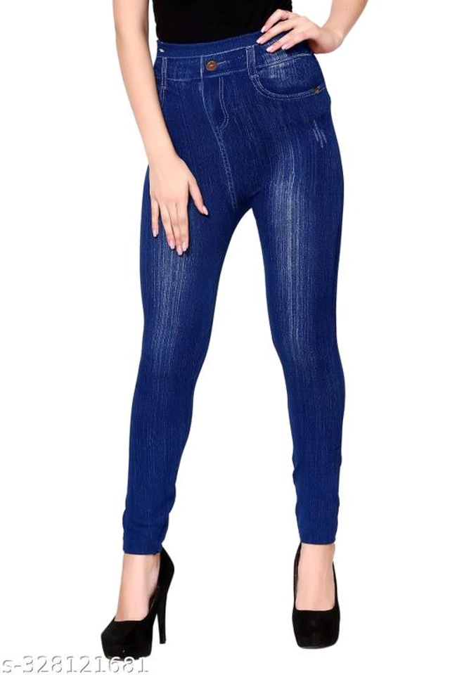 Polyester Dyed Jeggings for Women (Blue, M)