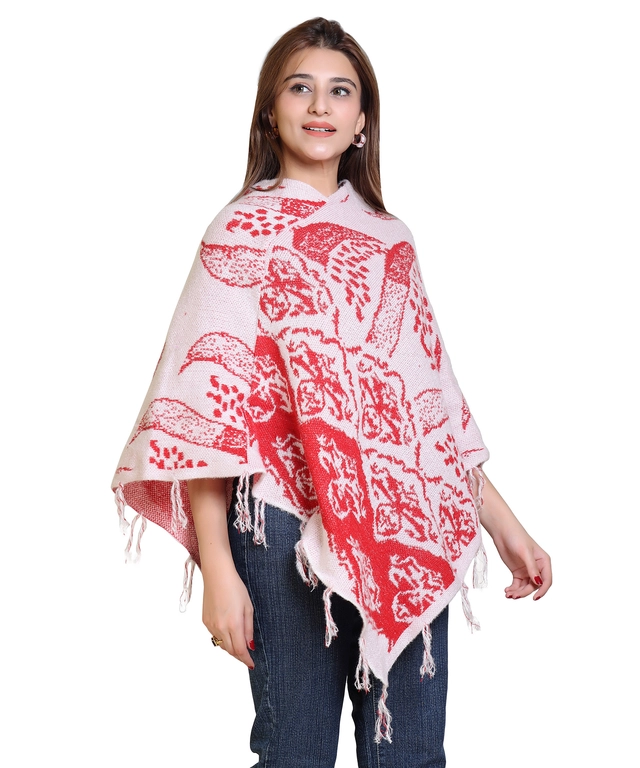 Woolen Self-Design Ponchos for Women (Multicolor, M)