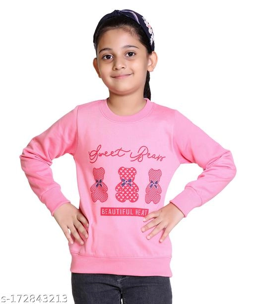 Woolen Printed Sweatshirt for Girls (Pink, 3-4 Years)