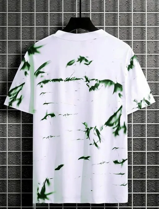 Round Neck Printed Oversized T-Shirt for Men (White & Green, M)