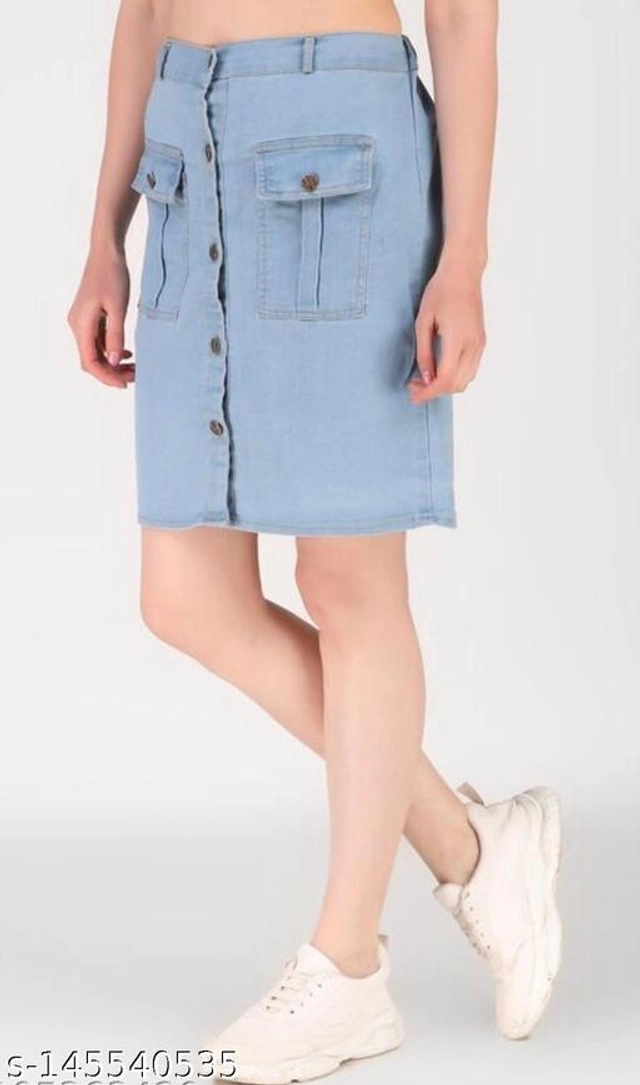 Denim Solid Skirt for Girls (Sky Blue, 13-14 Years)