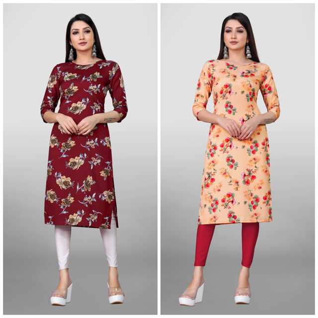 Casual Poly Crepe Women Printed Combo Kurti (Pack Of 2) (Maroon & Peach, XXXL) (LA-0102)