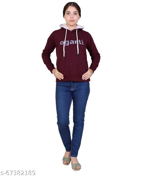 Cotton Blend Printed Hoodie for Women (Maroon, M)