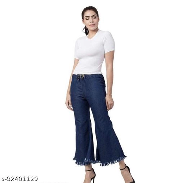 Denim Solid Palazzo for Women (Navy Blue, 28)