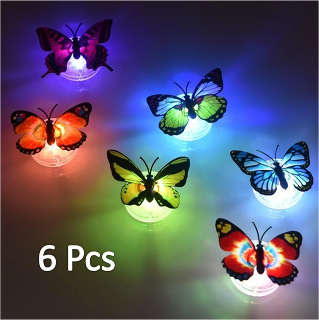 Plastic LED 3D Butterfly Wall Stickers (Multicolor, Pack of 6)