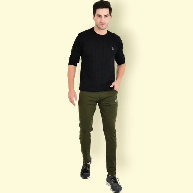 Lycra Nylon Logo Printed Track Pant for Men (Olive, M)