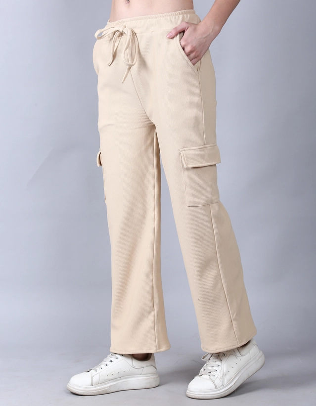 Cotton Blend Regular Fit Cargo Pant for Women (Beige, 28)