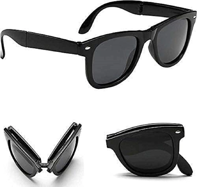 Square Shape Folding Sunglass with UV400 Protection for Men & Women (Black)