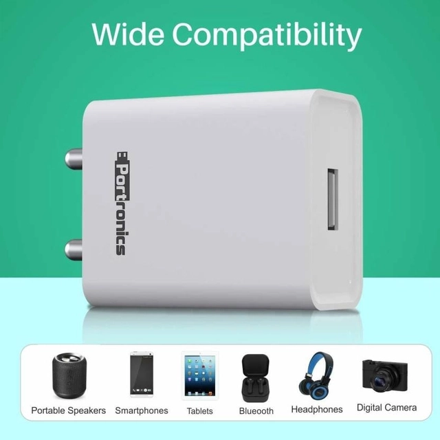 PORTRONICS 12 W 2.4 A Wall Charger For Mobile With Detachable Cable (White, Cable Included, Pack of 1)