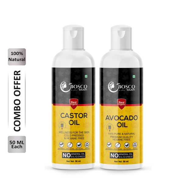 Bosco Touch Pure Castor Oil (50 ml) & Avocado Oil (50 ml) Combo For Rapid Hair Growth (Pack Of 2) (B-1302)