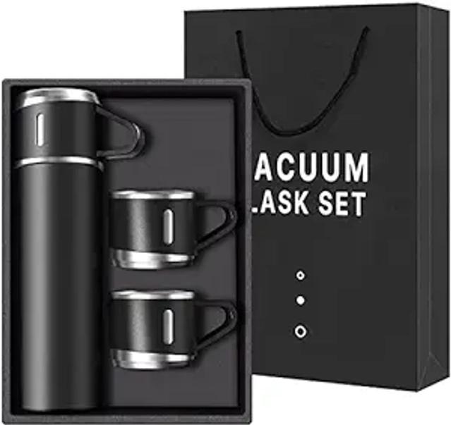 Stainless Steel Vacuum Flask Set with 2 Cups (Multicolor, 500 ml)