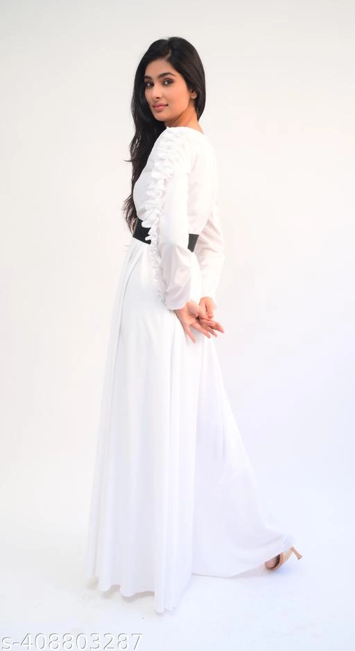 Crepe Solid Gown for Women (White, XS)