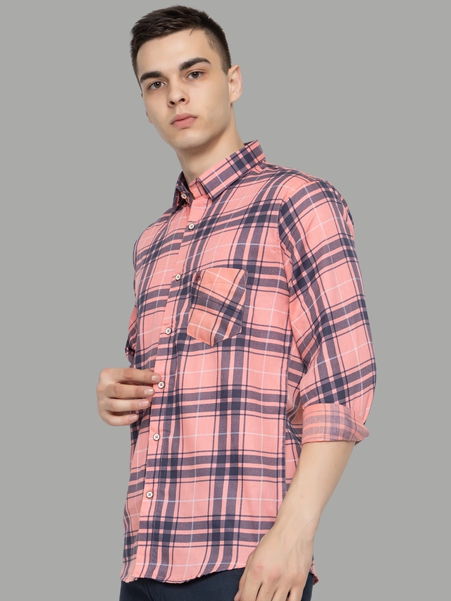 Full Sleeves Checkered Shirt for Men (Peach, M)