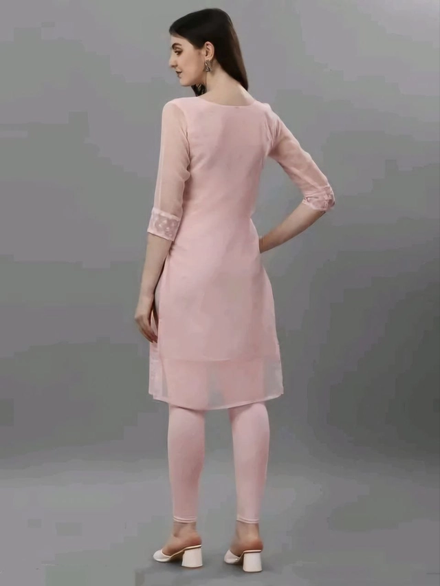 Georgette Chikankari Kurti for Women (Peach, M)