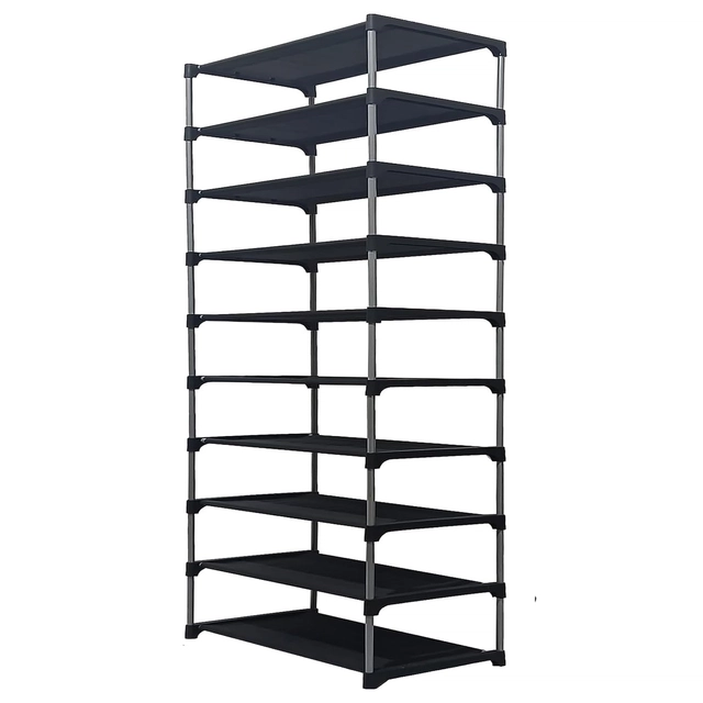 Metal 9 Layer Collapsible Shoe Rack (Black)