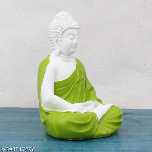 Resin Handicrafted Meditating Buddha Idol (Pista Green)