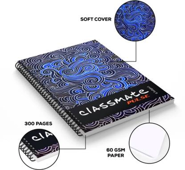 CLASSMATE Pulse Spiral B5 Unruled Notebook (300 Pages, 6 Subjects, Pack of 1)