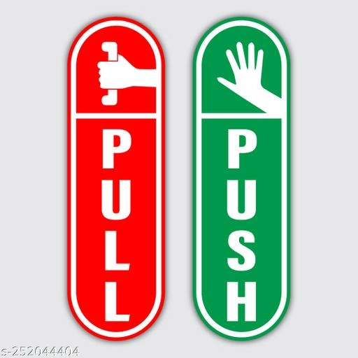 Push & Pull Door Stickers (Multicolor, 18.18x5.4 cm) (Set of 2)