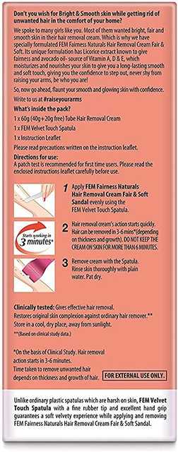 फेम फेयर & सॉफ्ट हेयर रिमूवल क्रीम सैंडल 40 g + 20 g फ्री